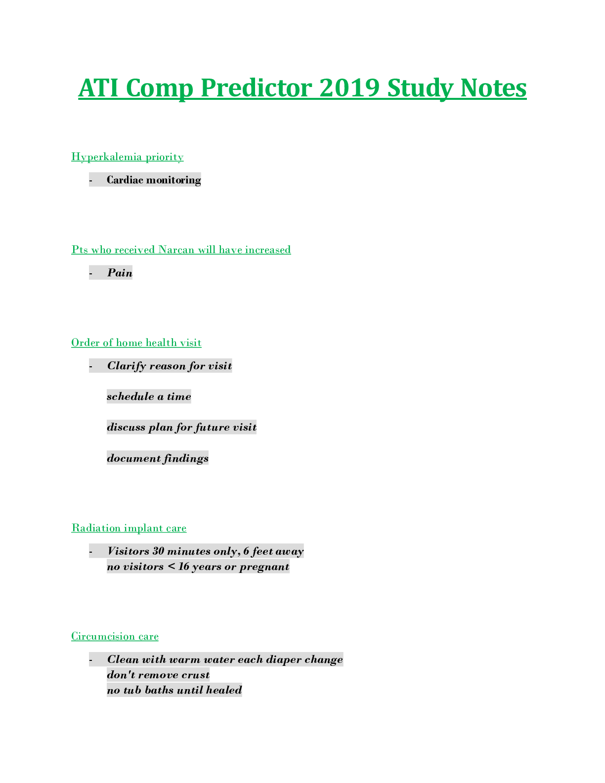 Preview image for ATI Comprehensive Predictor 2019 Study Notes